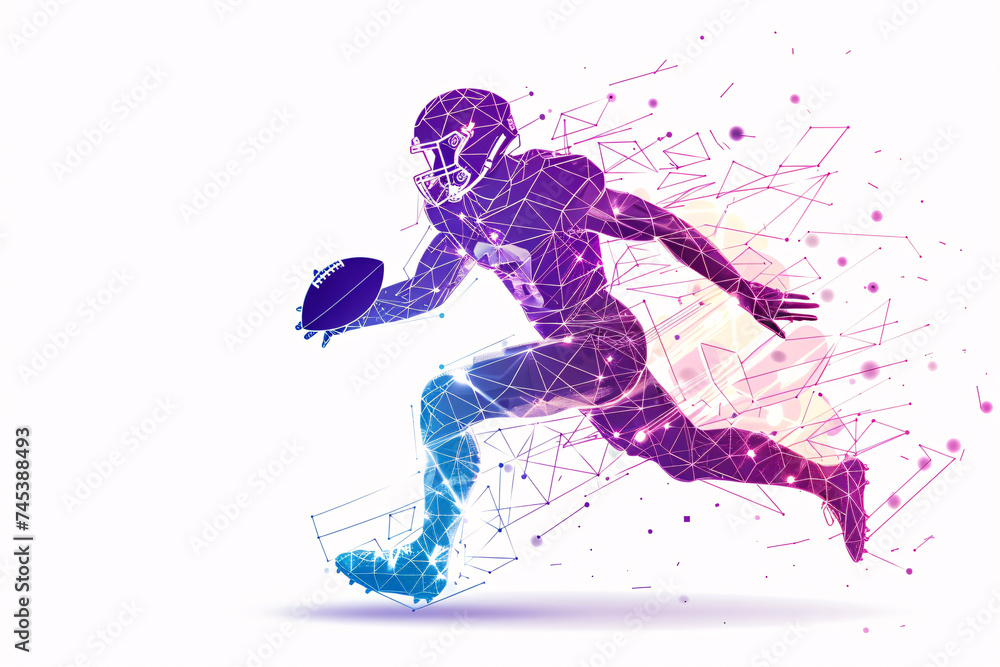 Abstract American football player, particle football player on white background. Abstract American football player, particle football player on white background.
