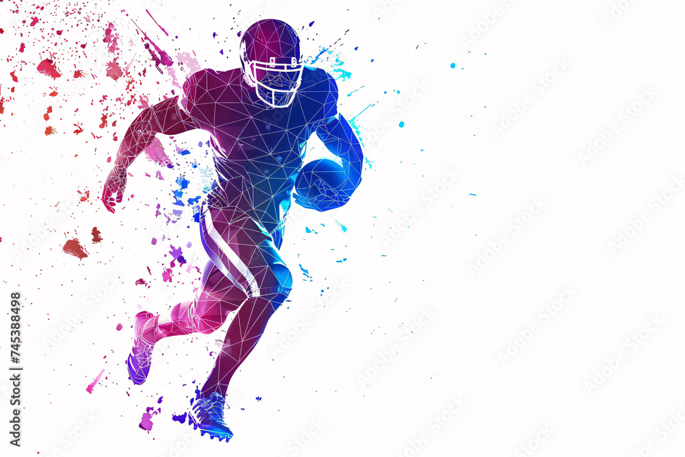 Abstract American football player, particle football player on white background. Abstract American football player, particle football player on white background.