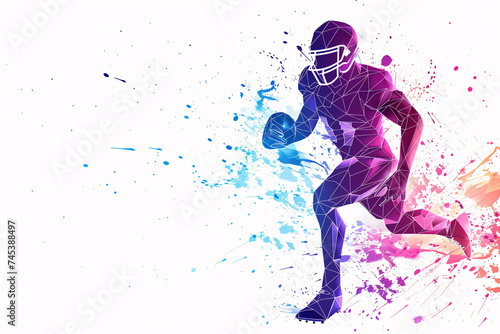 Abstract American football player, particle football player on white background.