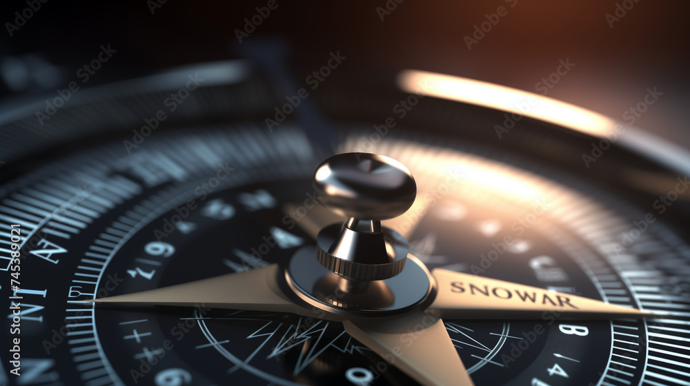 Compas In Depth Realistic conceptual 3D render image with depth of field blur effect ...