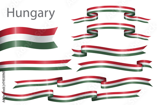 set of flag ribbon with colors of Hungary for independence day celebration decoration