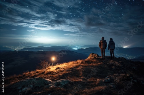 Wallpaper Mural Two people standing on top of a hill at night. Torontodigital.ca