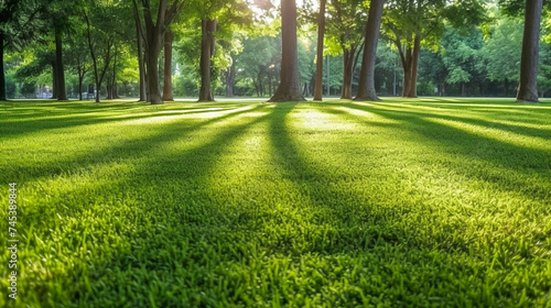 A Green Park Bathed in Morning Sunshine. Summer Splendor in the Heart of the Forest