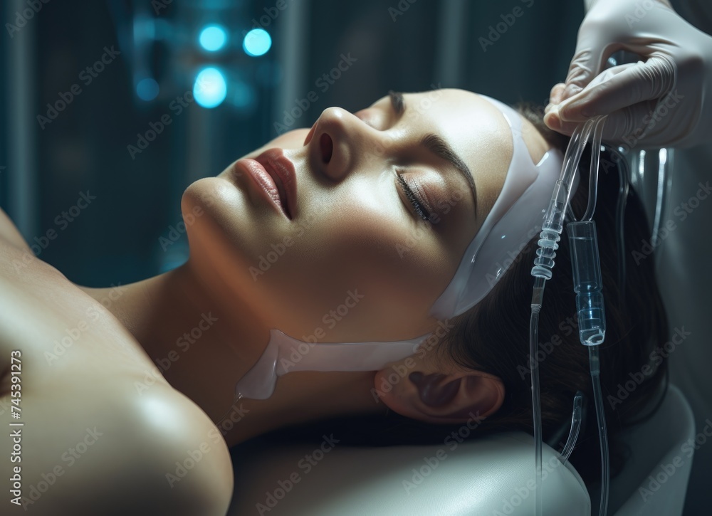 Woman Receiving Facial Mask Treatment - obrazy, fototapety, plakaty 