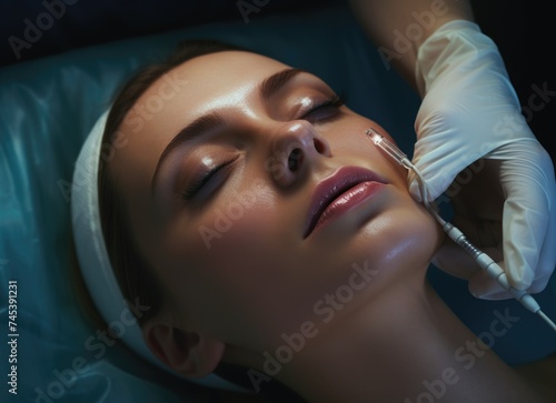 Woman receiving facial mask treatment.