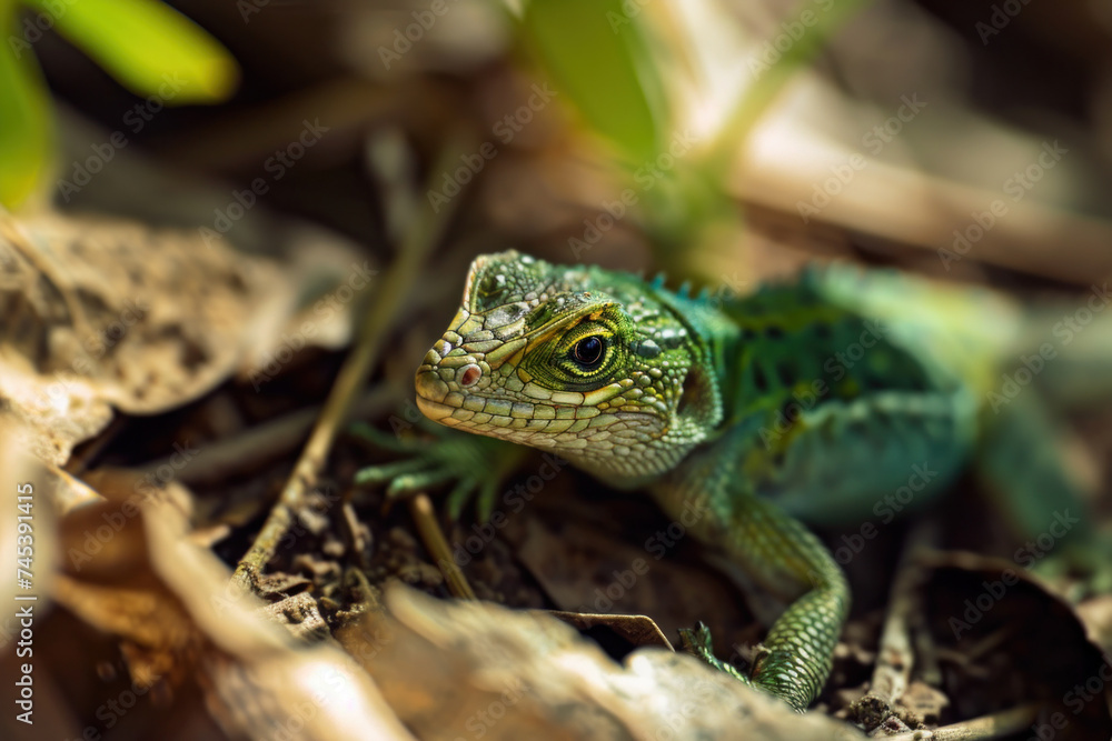 Fototapeta premium green lizard on a tree