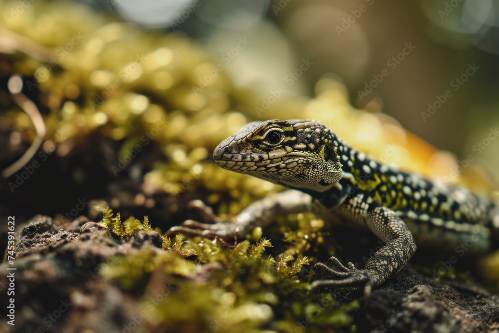 Naklejka premium green lizard on a branch