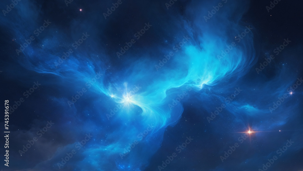 Space background with blue nebula and stars. Science fiction wallpaper.