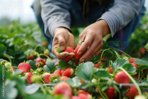 Harvesting berries in the field natural food picking