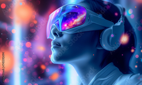 Futuristic Virtual Reality Experience, Woman Engaged in Advanced VR Tech