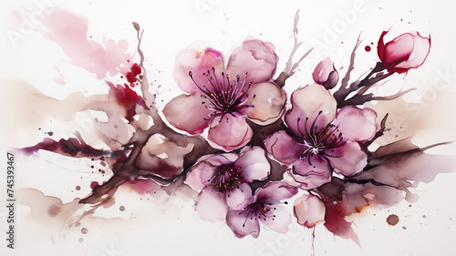 Watercolor floral background with pink sakura flowers