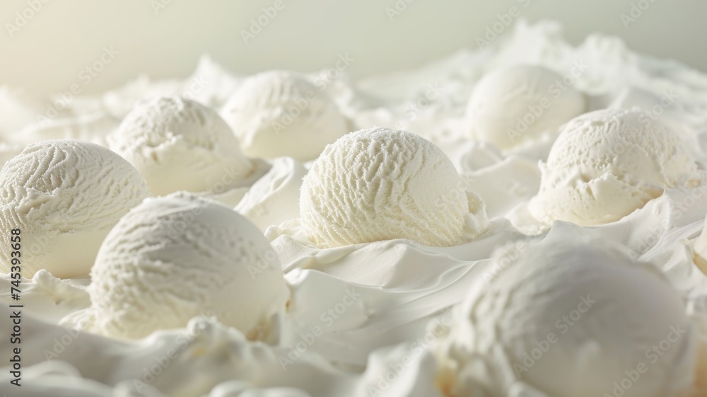 Fototapeta premium Arranged snowballs cream create an enchanting ice cream landscape