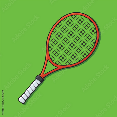 Tennis racket vector illustration, red tennis cartoon drawing