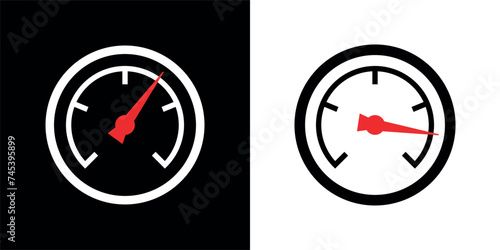 Icon pressure gauge, tachometer or speedometer. The dial of a device for measuring pressure or speed. Device with an arrow. Barometer pictogram for measuring pressure.