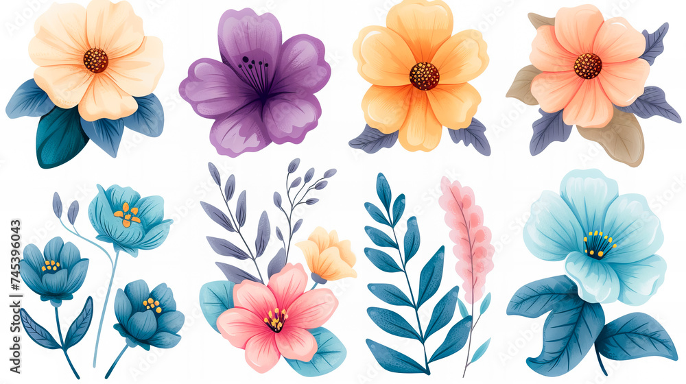 Beautiful romantic flower stickers collection