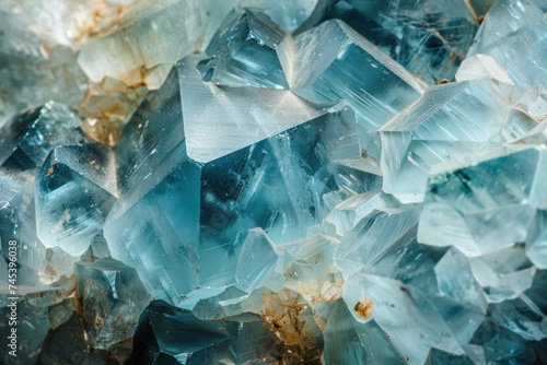 Macro shot revealing the intricate detail and transparent layers of an aquamarine crystal cluster with its characteristic pale blue hues.