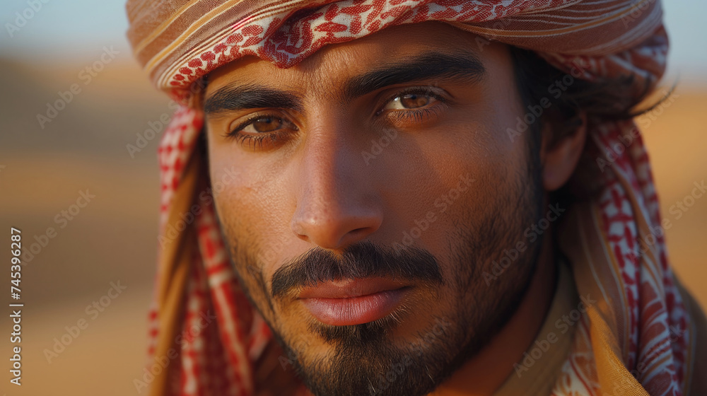 Portrait of a handsome Arabian man with sunglasses in the desert Portrait of a handsome Arabian man with sunglasses in the desert