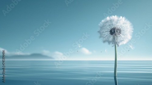 Dandelion on a background of mountains. 3D rendering.