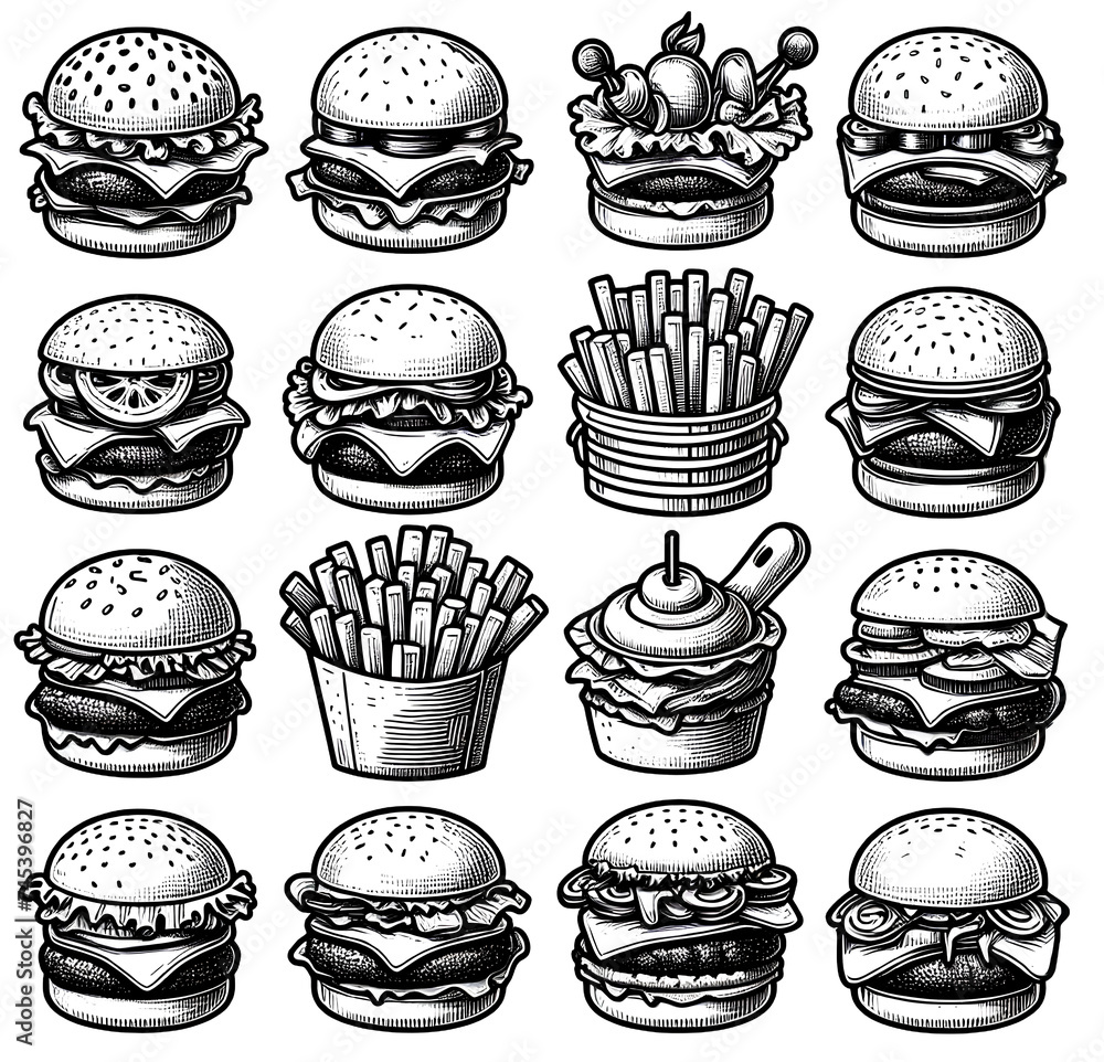 Hamburger icons set. Hand drawn vector illustration of hamburger icons.