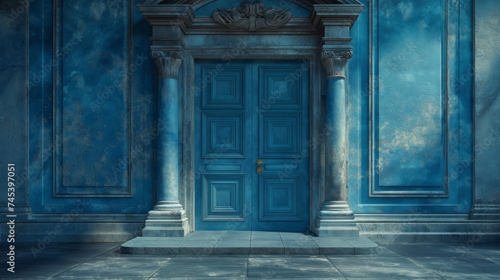 Classic interior with blue walls, columns and doors Classic interior with blue walls, columns and doors