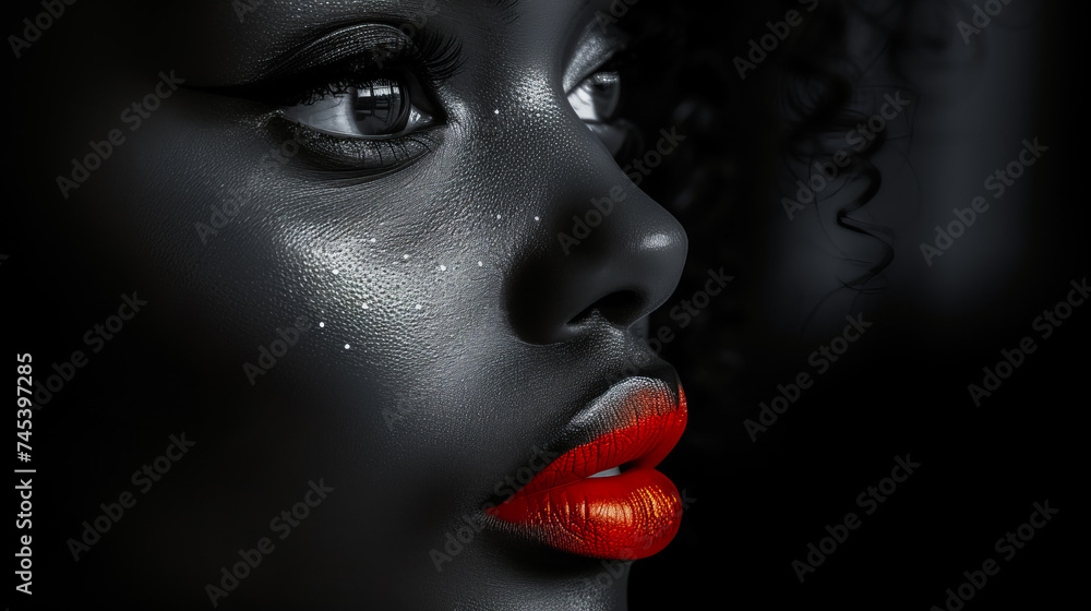 Black and White Portrait of Beautiful Model. Fashionable Woman with Red Lip. Chic and Sexy Black and White Portrait of Beautiful Model. Fashionable Woman with Red Lip. Chic and Sexy
