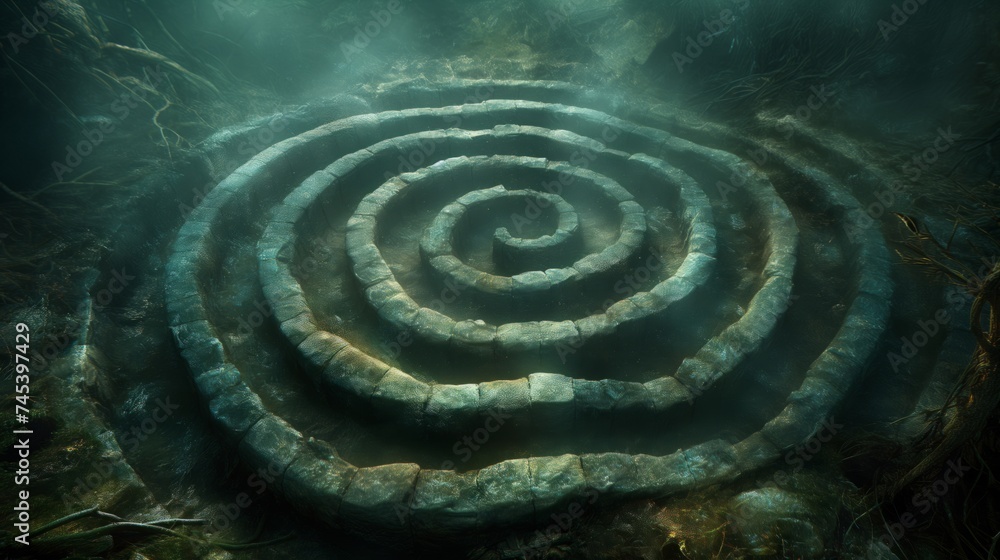 Spiral shape of a stone labyrinth. 3d rendering Spiral shape of a stone labyrinth. 3d rendering