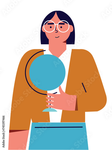 Teacher holding a globe. School. Vector illustration in cartoon style	
