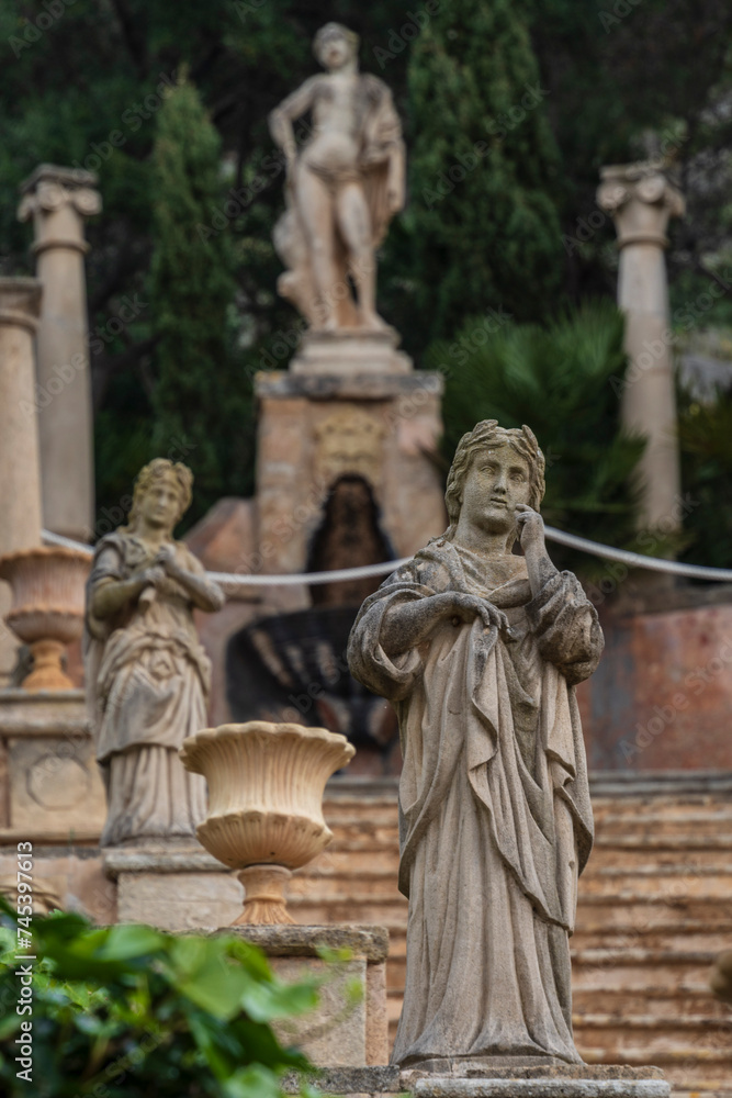 Raixa, public property, monumental staircase and temple of Apollo, municipality of Bunyola, Majorca, Balearic Islands, Spain