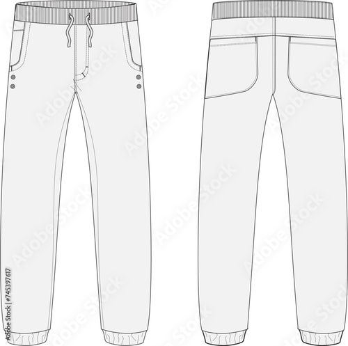 Sweatpants Flat Sketch Illustration - Front and Back View
