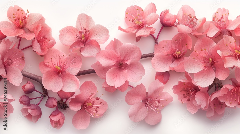 Cherry blossoms on white background, closeup. Spring flowers Cherry blossoms on white background, closeup. Spring flowers