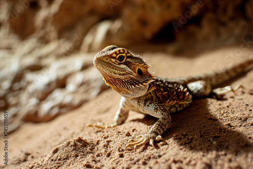 Bearded dragon lizard on a desert