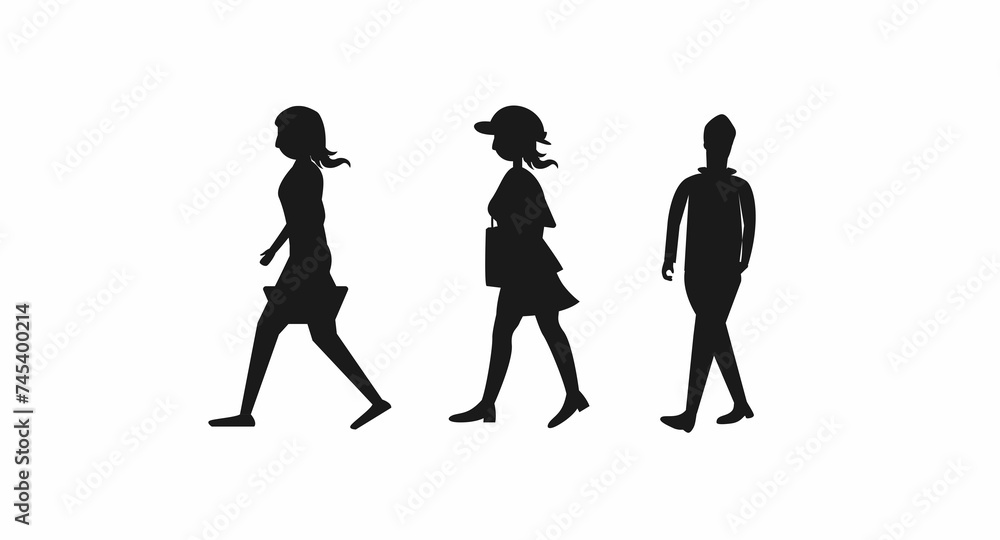 Three People Walking Silhouettes One Which Is Man Other Is Wearing Hat
