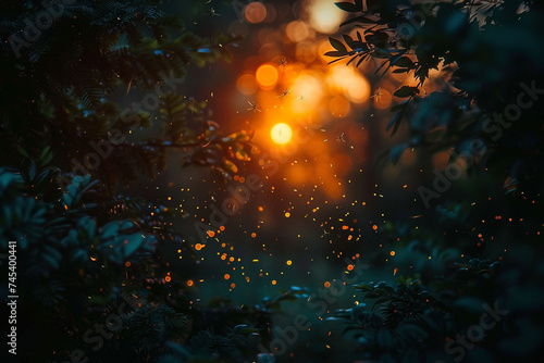 Fireflies during sunset