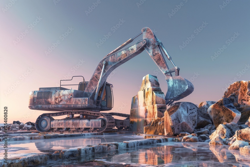Biodegradable Material Excavator Building Earth Day Monument - Envision an excavator, constructed from biodegradable materials, engaged in building a monument dedicated to Earth Day. Biodegradable Material Excavator Building Earth Day Monument - Envision an excavator, constructed from biodegradable materials, engaged in building a monument dedicated to Earth Day.