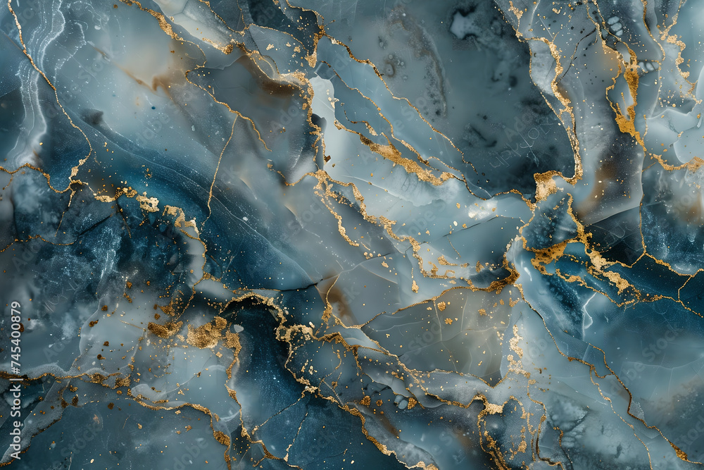 Fototapeta premium Abstract blue and gold marble background. Print for ceramic tile, packaging, wallpapers, posters. Stationery design for exclusive event invitations.