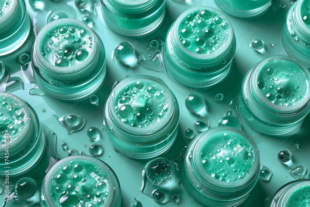 Facial repairing balm skin care cream. Skincare treatment products: relaxation lotion, skincare health gel, oil, pipette with health serum and bottle jar pot Facial repairing balm skin care cream. Skincare treatment products: relaxation lotion, skincare health gel, oil, pipette with health serum and bottle jar pot