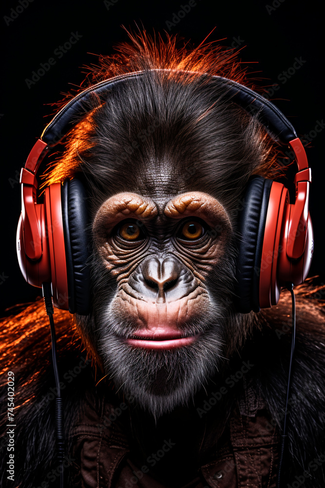 DJ monkey. Monkey with headphones DJ monkey. Monkey with headphones