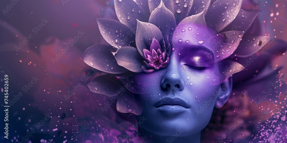 a woman with purple flowers on her face