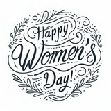 Happy Women's Day greeting card. Hand drawn vector line calligraphy with swooshes isolated on white background. Happy Womens Day elegant lettering banner. Template for a poster, cards, banner.