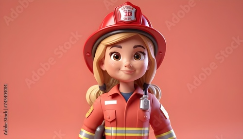 Wallpaper Mural Toon blonde  firewoman in uniform, pastel red background Torontodigital.ca