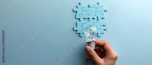 The blue jigsaws and the bulb an idea inspiration