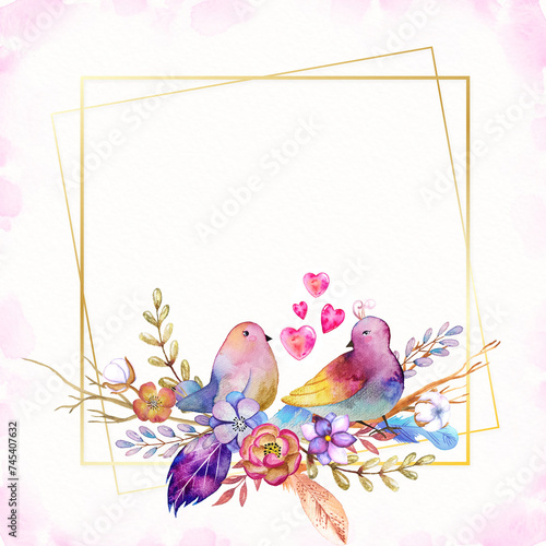 Golden frame with cherry blossoms. Hand painted frame with Sakura flowers, leaves and buds.