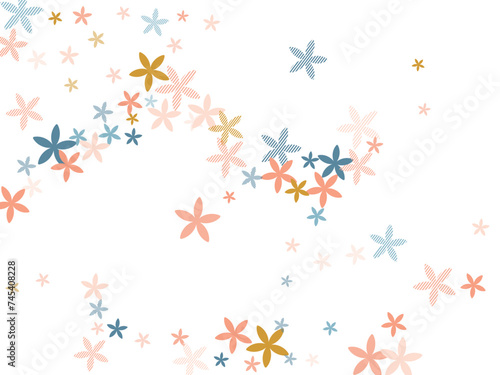 Scaevola abstract flowers vector design. Tiny meadow floral shapes scattered. Hinamatsuri Doll's Day motif. Beautiful flowers Scaevola stylized blossom. Spring daisies. © SunwArt