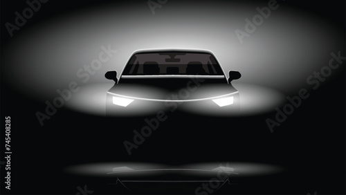 illustration vector design of silhouette front view car vehicle on black studio background