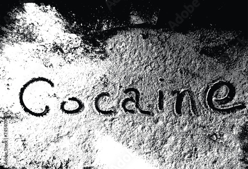 cocaine, written in white powder on a black background. vector pattern