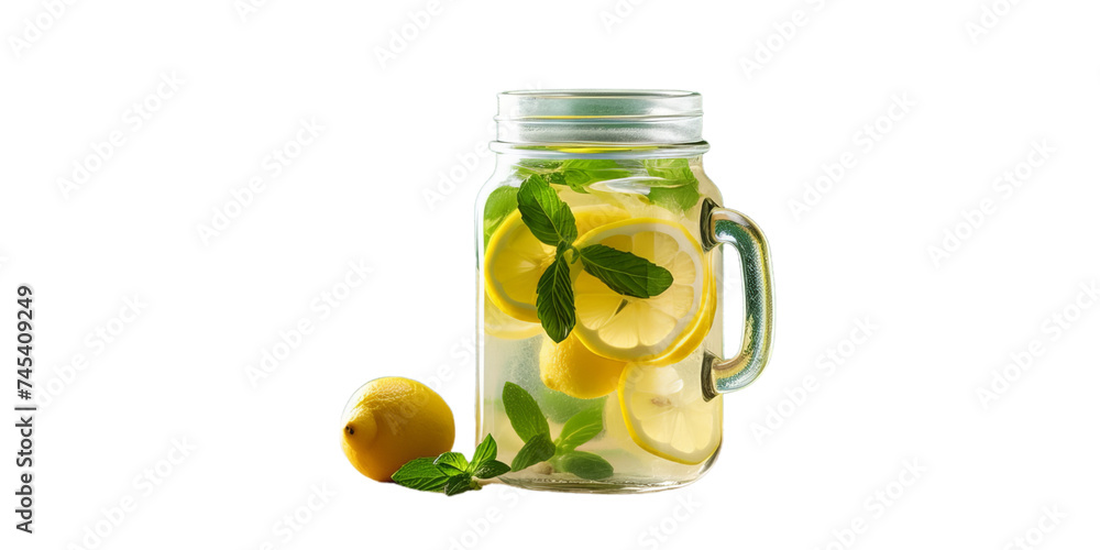 Lemon lemonade with mint in glass jars. Lemon lemonade with mint in glass jars.