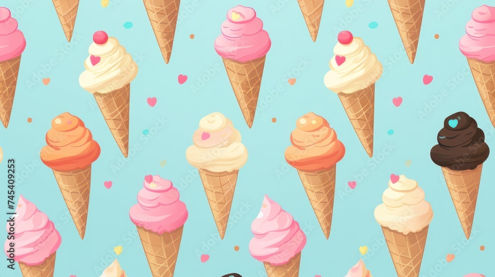 Illustrations of ice cream in various colors and flavors, with colored backgrounds and colorful spots Illustrations of ice cream in various colors and flavors, with colored backgrounds and colorful spots