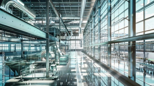 A sleek and modern industrial factory interior, representing the concept of industrial technology and automation