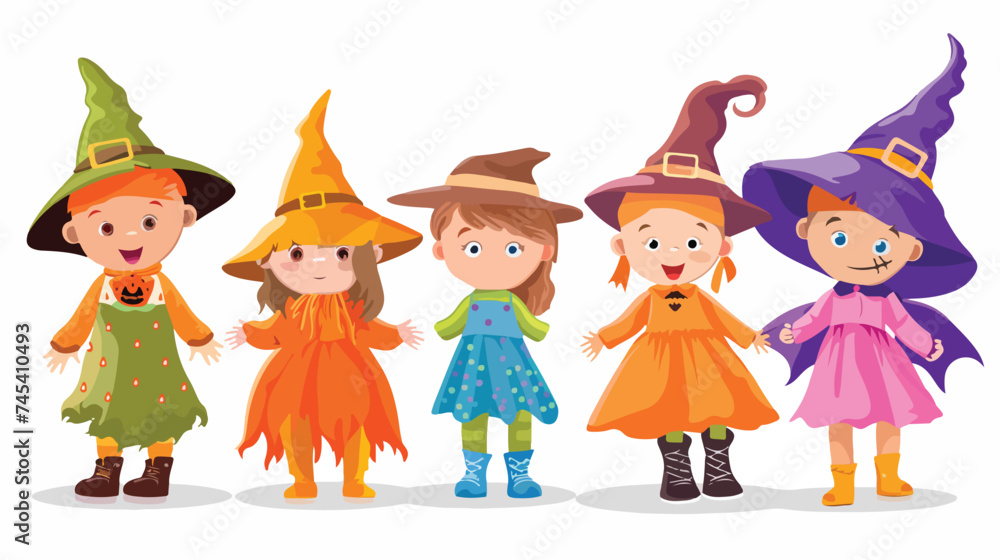 Cute Children Disguised for Halloween Isolated on White