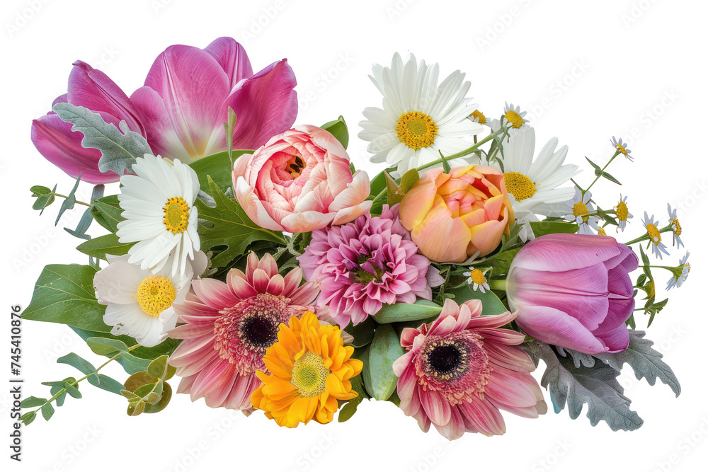 Colorful mixed flower bouquet, cut out - stock png.